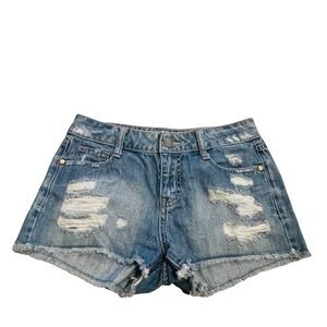 10/$25🦋 Decree Medium Wash Mid Rise Distressed Denim Shorts - Size 3